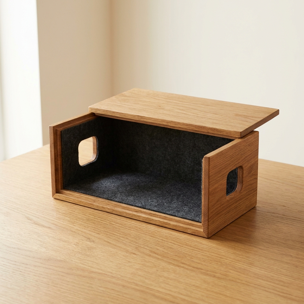 Kabelbox aus Eiche mit Filzeinlage, 30 x 15 x 12 cm — Klein Studio