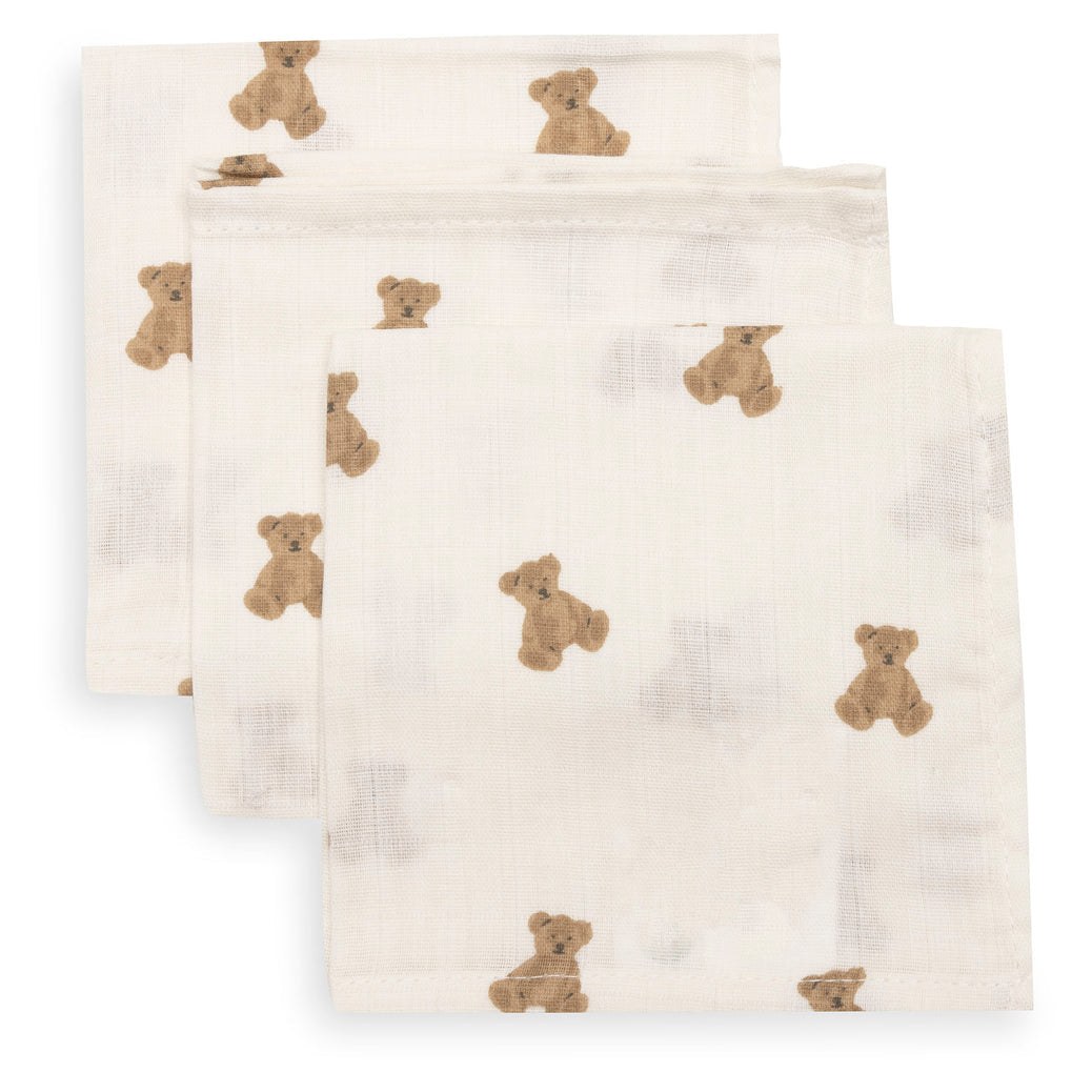 Jollein - Mouth Cloth Muslin 31x31cm - Mini Teddy Bear (3 Pack) — Klein Studio