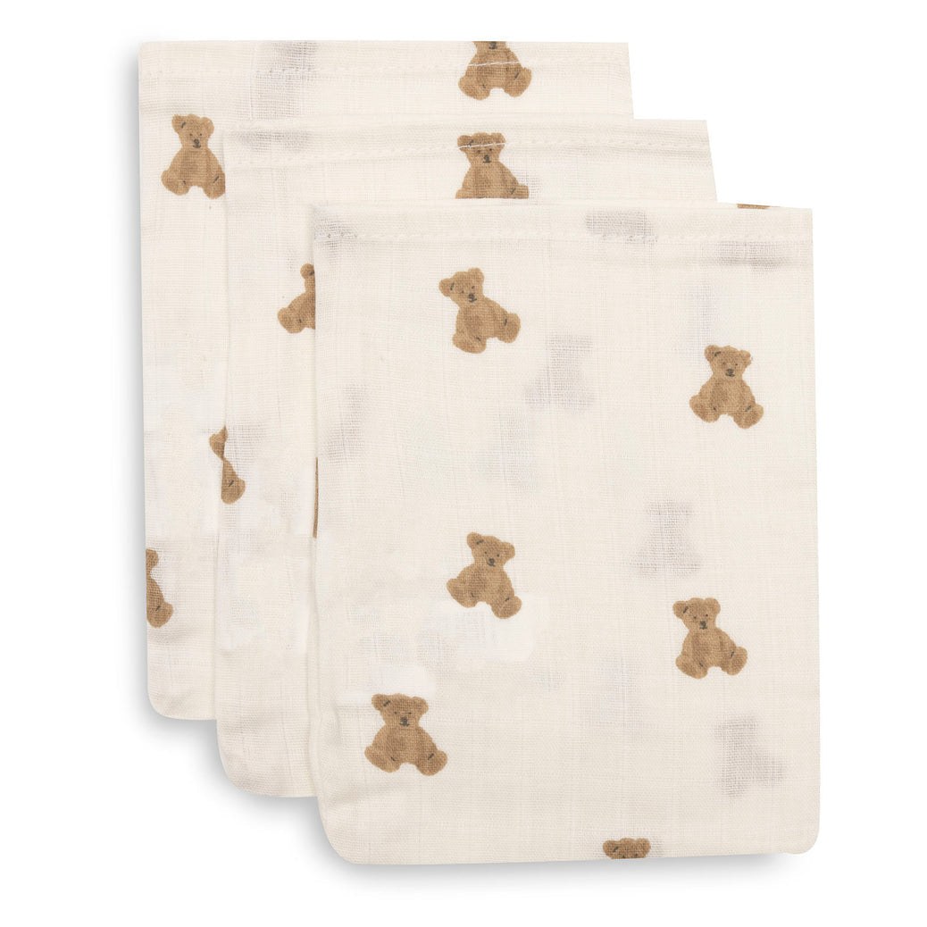 Jollein - Washcloth Muslin 15x20cm - Mini Teddy Bear (3 Pack) — Klein Studio