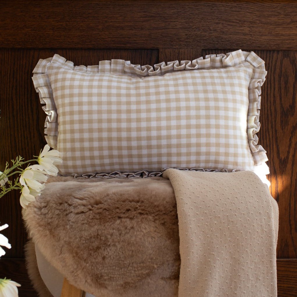 Mabel & Fox - Gingham Ruffle Cushion Cover - Beige — Klein Studio