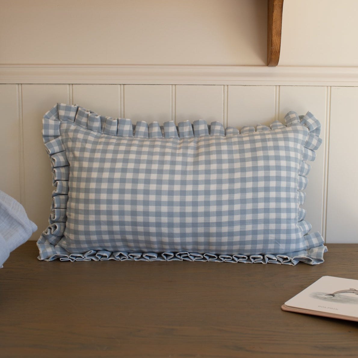 Mabel & Fox - Gingham Ruffle Cushion Cover - Blue — Klein Studio