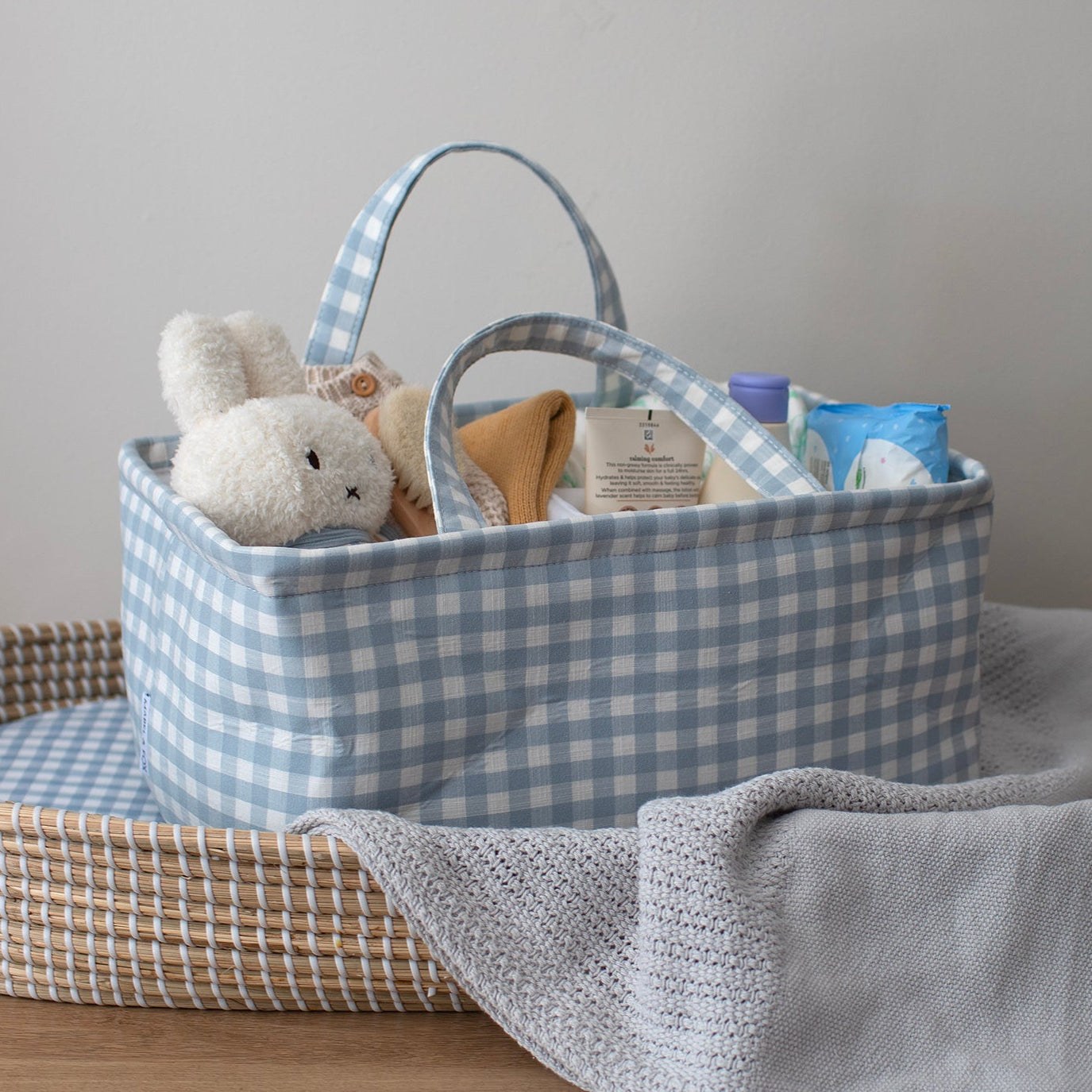 Mabel & Fox - Gingham Nappy Caddy - Blue — Klein Studio
