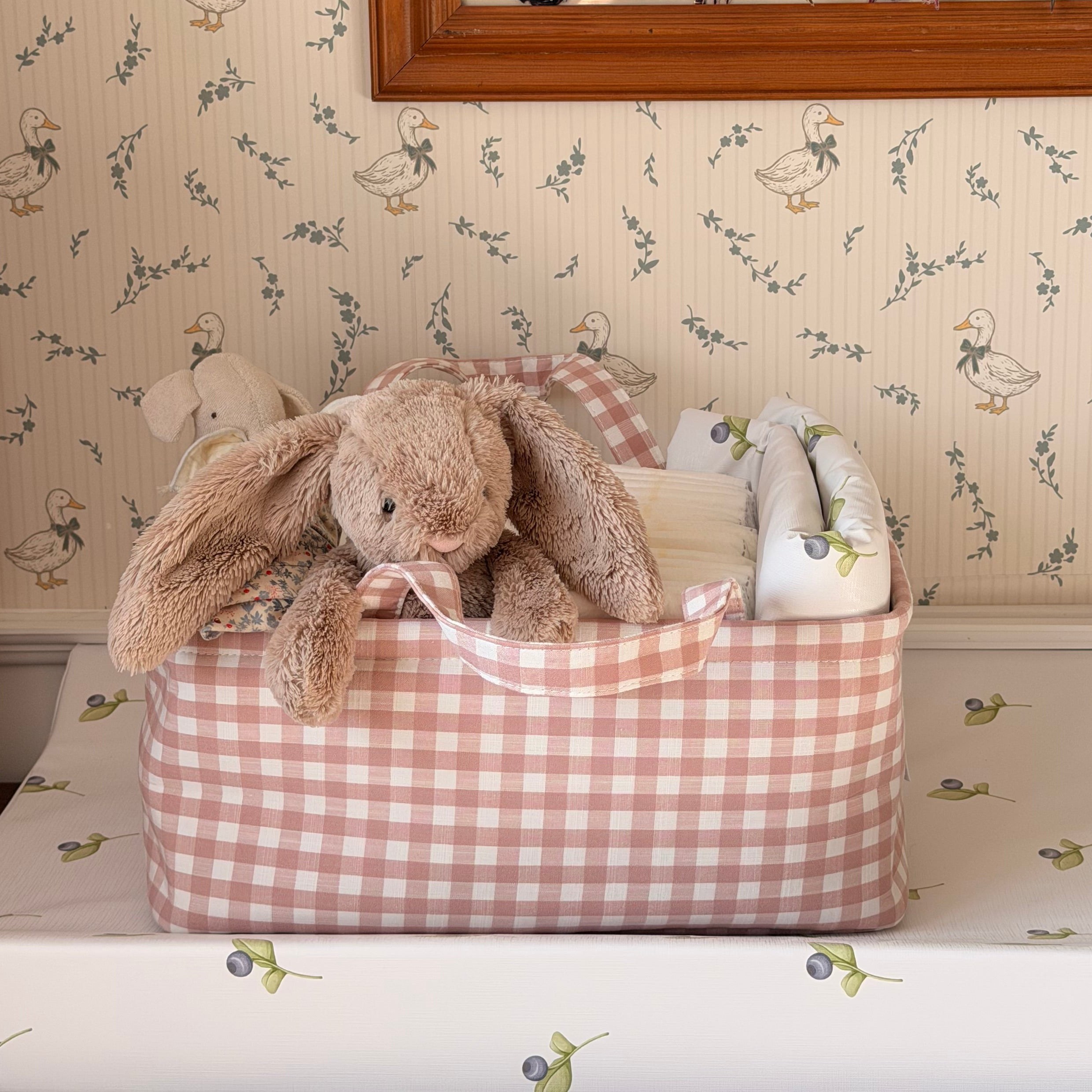 Mabel & Fox - Gingham Nappy Caddy - Pink — Klein Studio