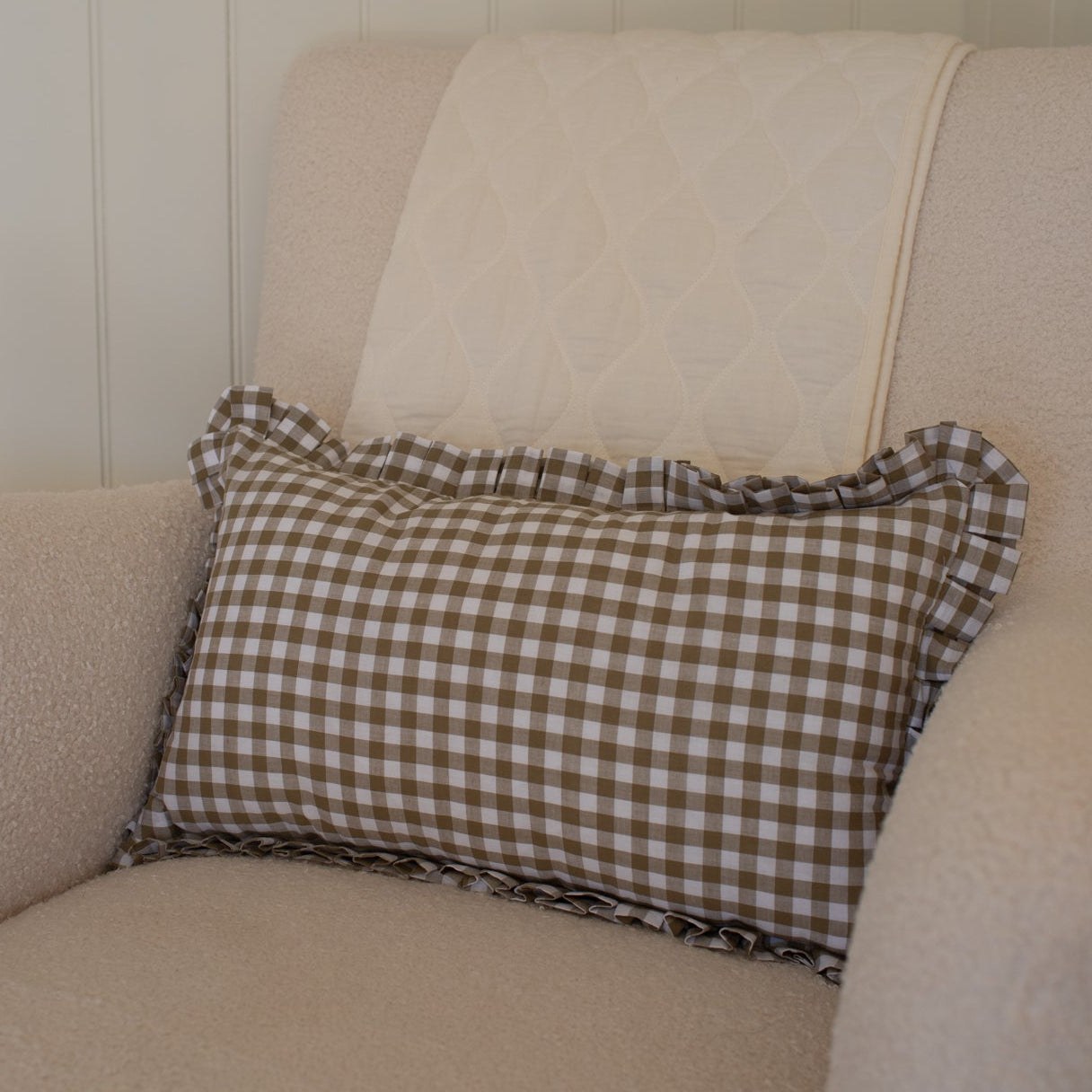 Mabel & Fox - Gingham Ruffle Cushion Cover - Olive Green — Klein Studio
