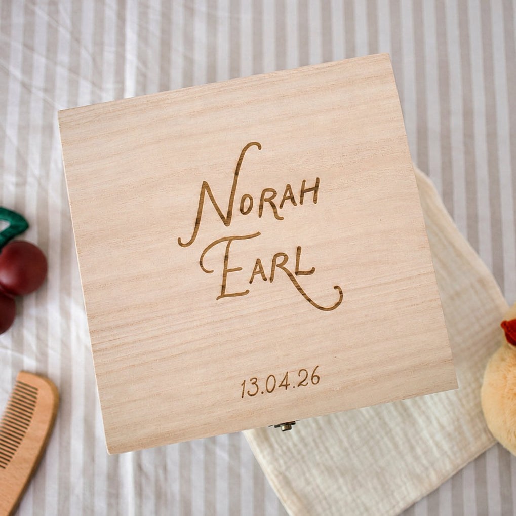 Mabel & Fox - Personalised Wooden Memory Box - Timeless Script — Klein Studio