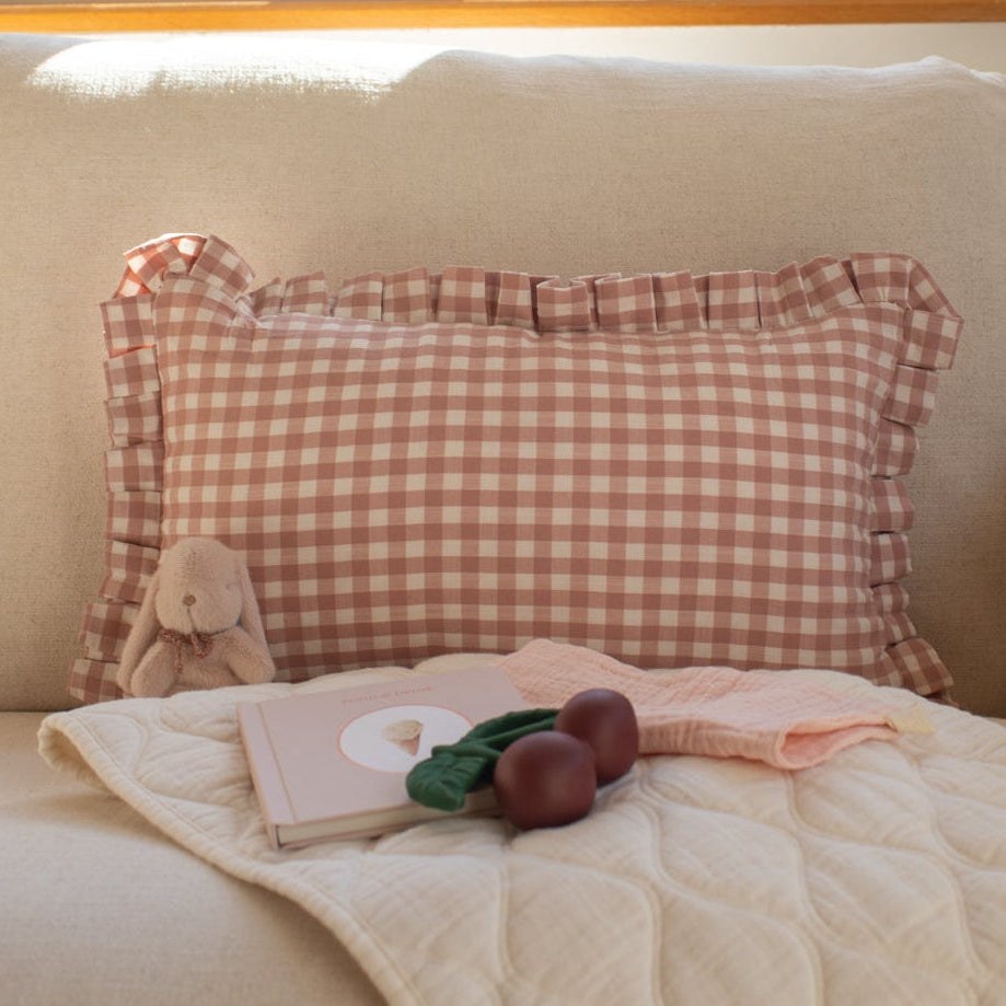Mabel & Fox - Gingham Ruffle Cushion Cover - Pink — Klein Studio